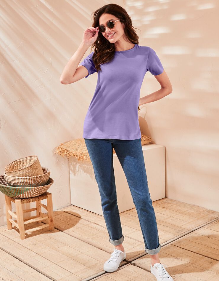 Tee-shirt manches courtes uni (mauve) Tee-shirt manches courtes uni (mauve)