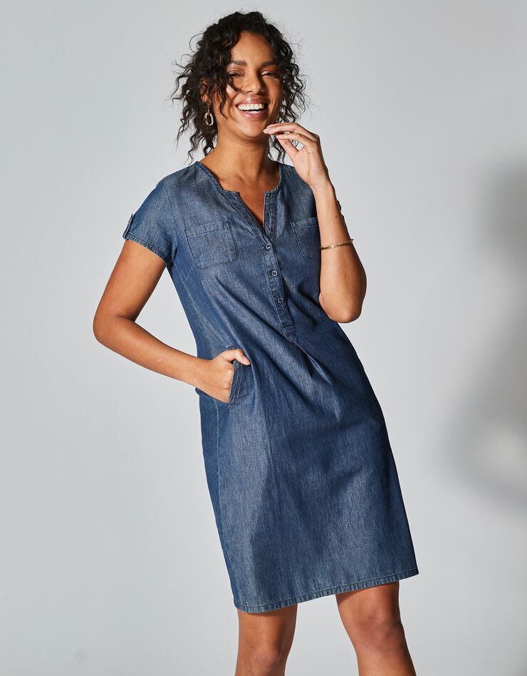 Robe col tunisien, denim léger (stone)