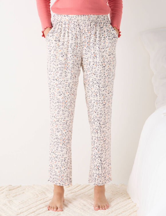 Pantalon pyjama imprim&eacute; floral (&eacute;cru / gris)