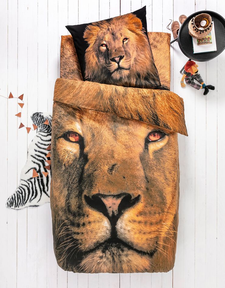Linge de lit enfant Leo - coton imprimé lion (beige)
