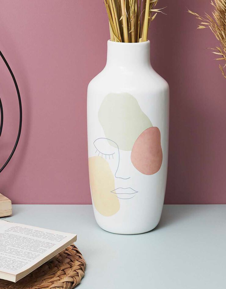 Vase céramique, dessin visage - hauteur 29 cm (multicolore)