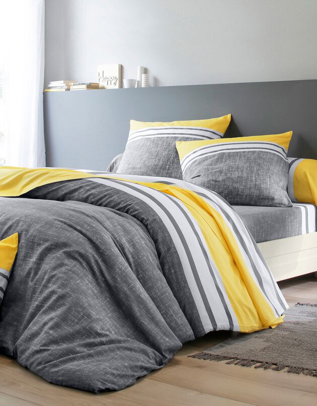 Linge de lit Nathalie coton (gris / jaune)