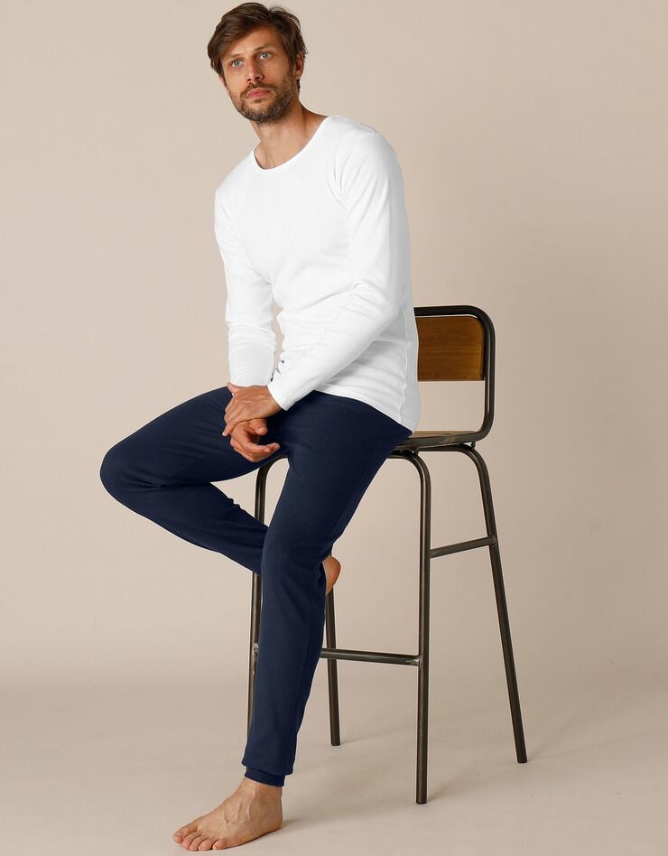 Tee-shirt sous-vêtement homme col rond manches longues dos long coton - lot de 2 (blanc)