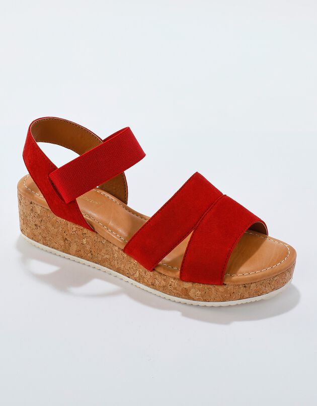 Sandales compensées à brides croûte de cuir (rouge)