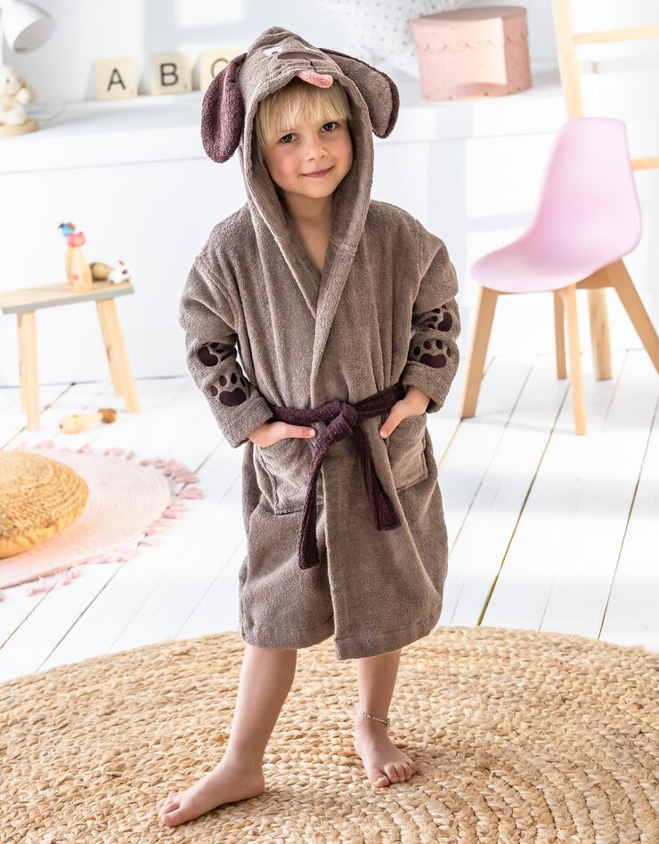Peignoir de bain enfant chien éponge coton - 340g/m² (chocolat)