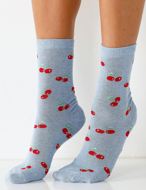 Chaussettes imprimées - lot de 3 paires (blanc + bleu + gris)