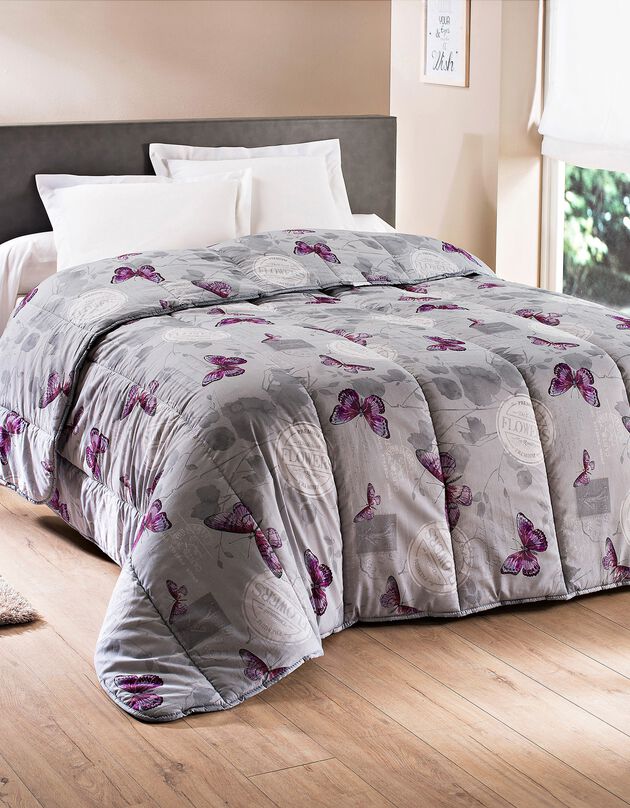 Couette coton imprimé Célestine 200g/m2 (gris / parme)