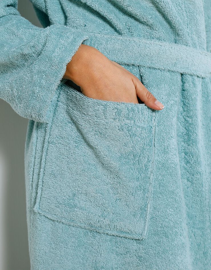 Peignoir mixte adulte col capuche éponge bouclette (vert d'eau)