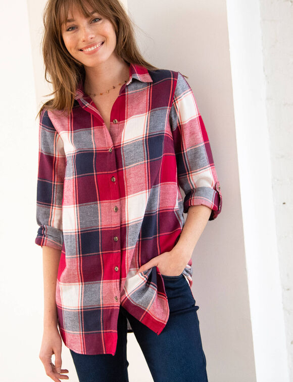 Chemise longue grands carreaux, flanelle (cerise / marine)