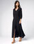 Robe longue boutonnée unie, crépon (noir)