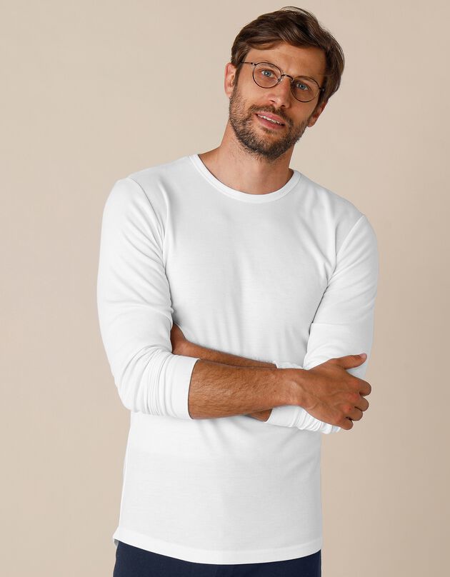 Tee-shirt sous-vêtement homme  col rond manches longues dos long polyester - lot de 2 (blanc)