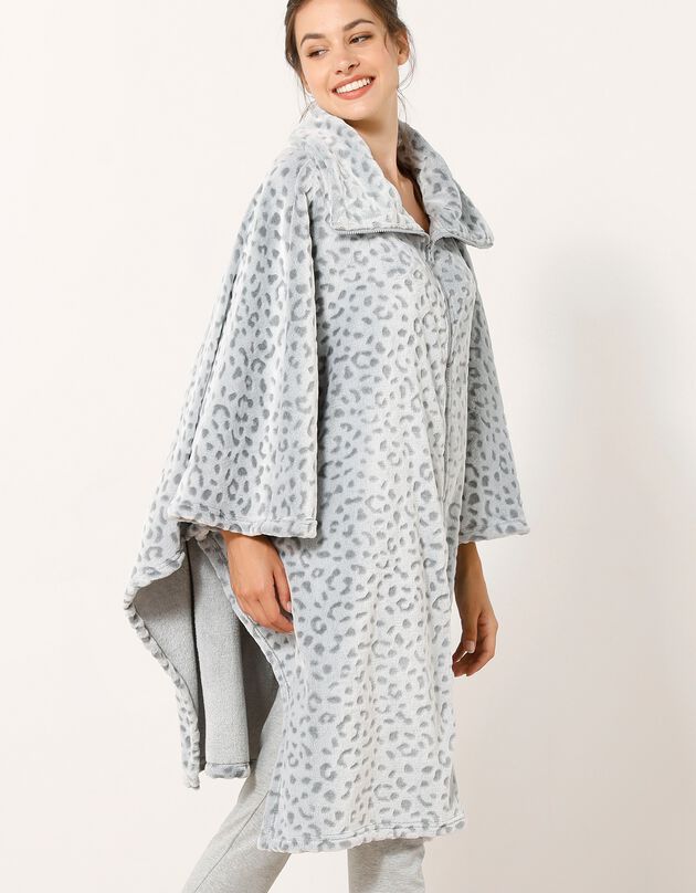 Poncho polaire oversize zippé léopard (gris)