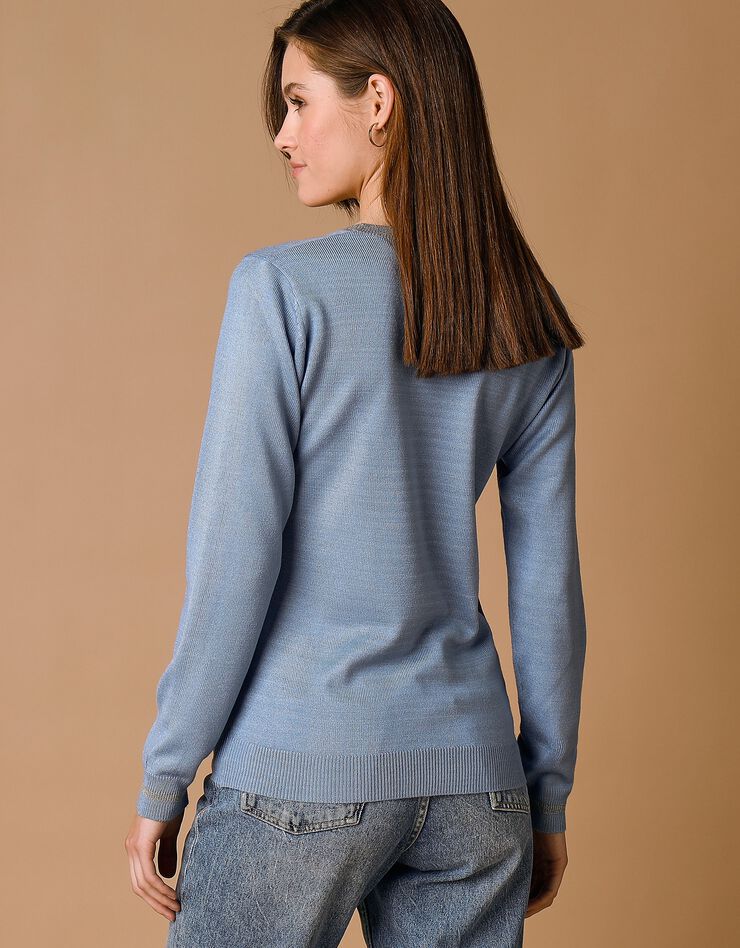 Pull col rond détails brillants, toucher cachemire (bleu grisé) Pull col rond détails brillants, toucher cachemire (bleu grisé)