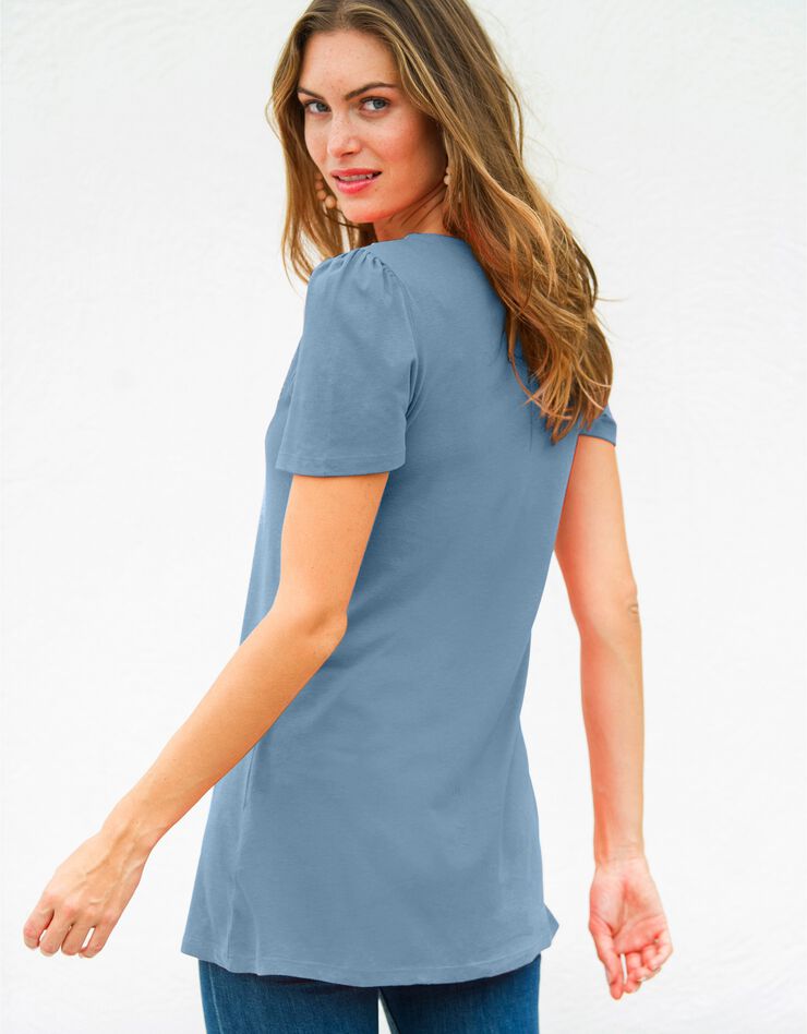 Tee-shirt macramé manches courtes (bleu grisé)