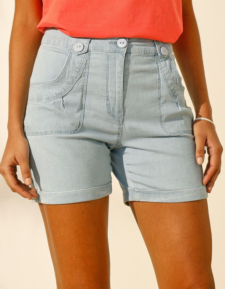 Short en jean à revers stretch (bleached) Short en jean à revers stretch (bleached)