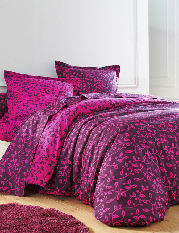 Linge de lit Héritage en coton à motifs volutes (fuchsia / prune)
