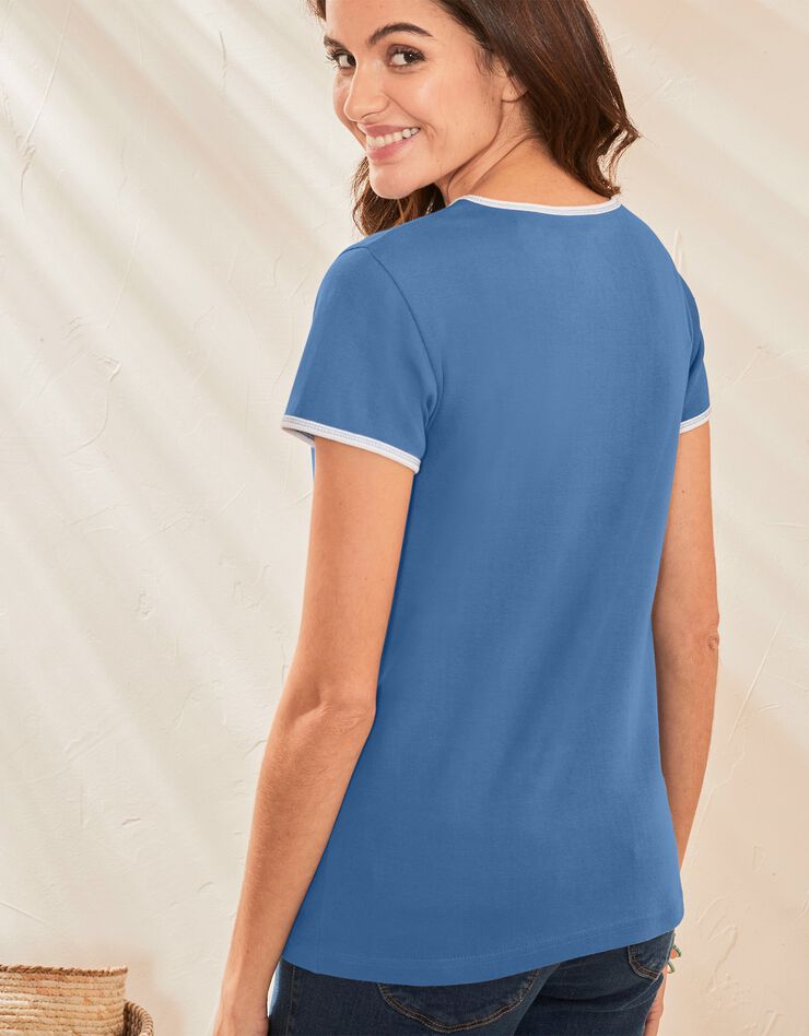Tee-shirt bicolore manches courtes (bleu grisé)