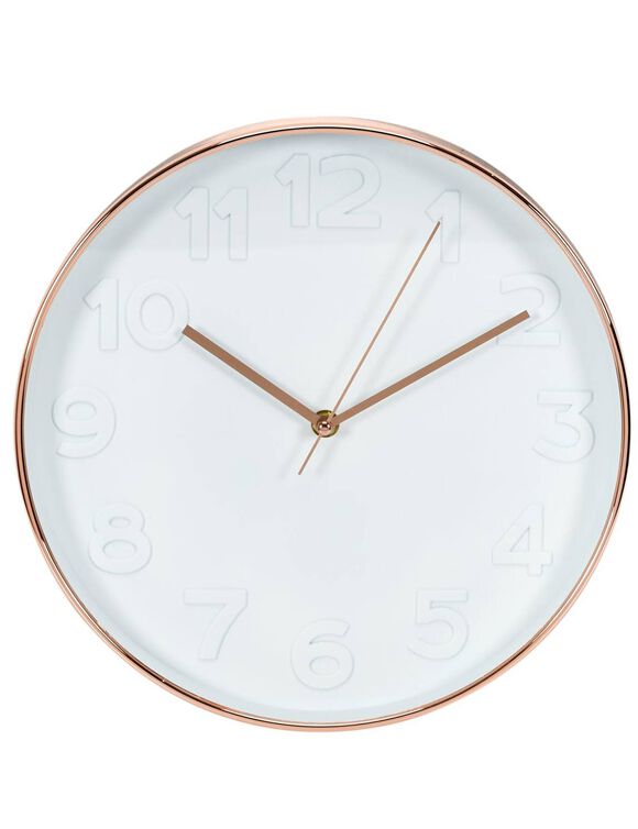 Horloge ronde, métal cuivré (blanc)