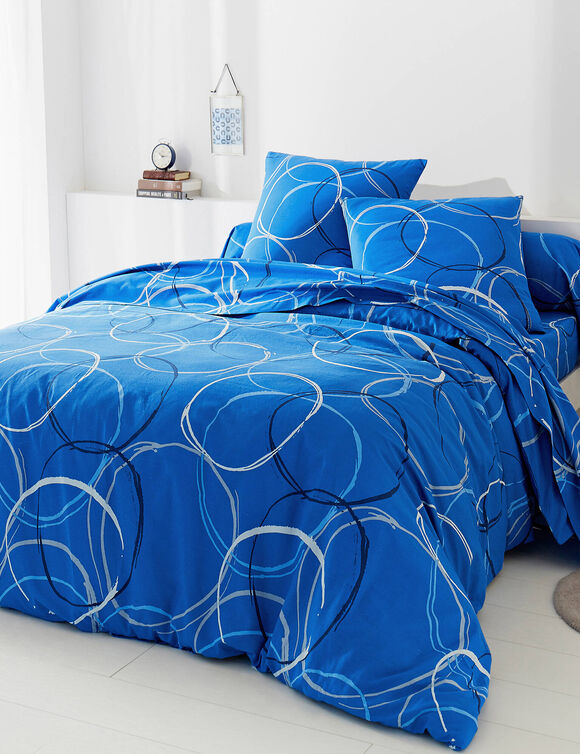 Linge de lit Noémie en polyester-coton imprimé cercles (bleu)