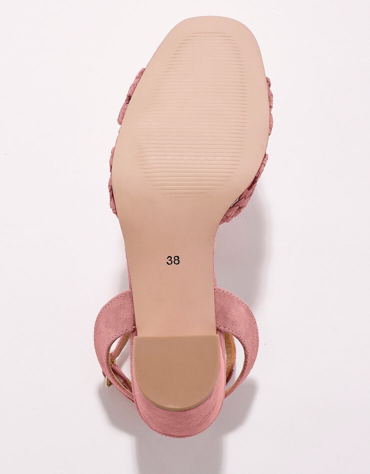 Sandales à brides en cuir tressé à talon  (vieux rose)