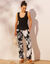 Pantalon large fluide imprimé, coupe large (noir / grège)