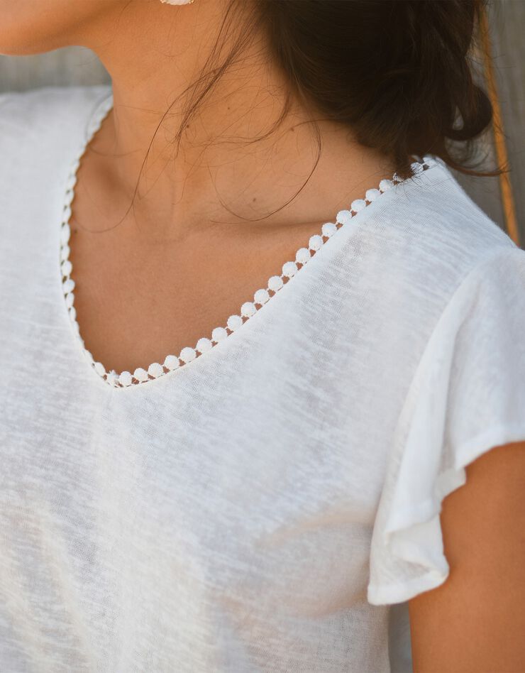 Tee-shirt effet lin macramé dos (blanc) Tee-shirt effet lin macramé dos (blanc)