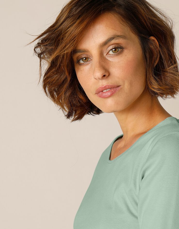 Tee-shirt uni manches longues jersey coton bio (vert grisé) Tee-shirt uni manches longues jersey coton bio (vert grisé)