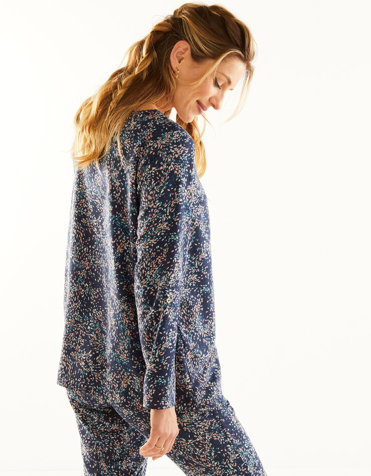 Blouse imprimée crêpe fluide détails brillants (marine) Blouse imprimée crêpe fluide détails brillants (marine)