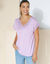 T-shirt uni col V macramé (parme)