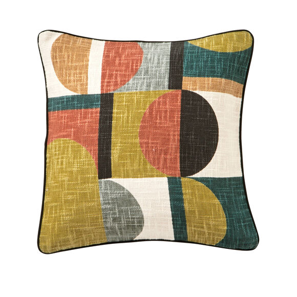 Coussin imprim&eacute; g&eacute;om&eacute;trique (noir / terracotta)