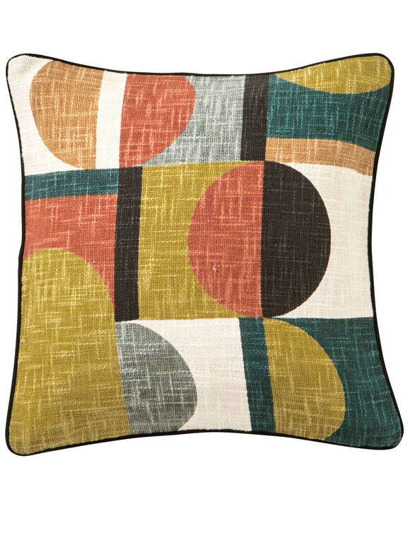 Coussin imprim&eacute; g&eacute;om&eacute;trique (noir / terracotta)