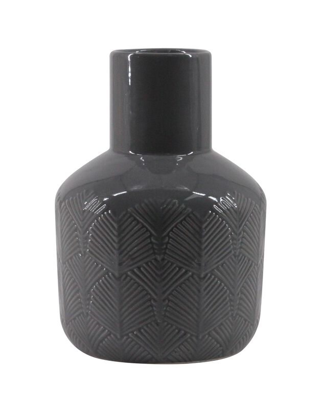 Vase céramique, motifs feuilles - hauteur 17,5 cm (gris)