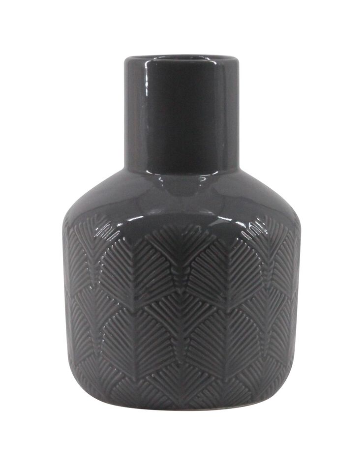 Vase céramique, motifs feuilles - hauteur 17,5 cm (gris)