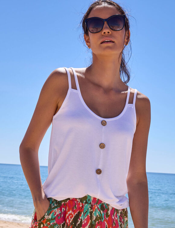 D&eacute;bardeur maille unie, liens &eacute;paules (blanc)