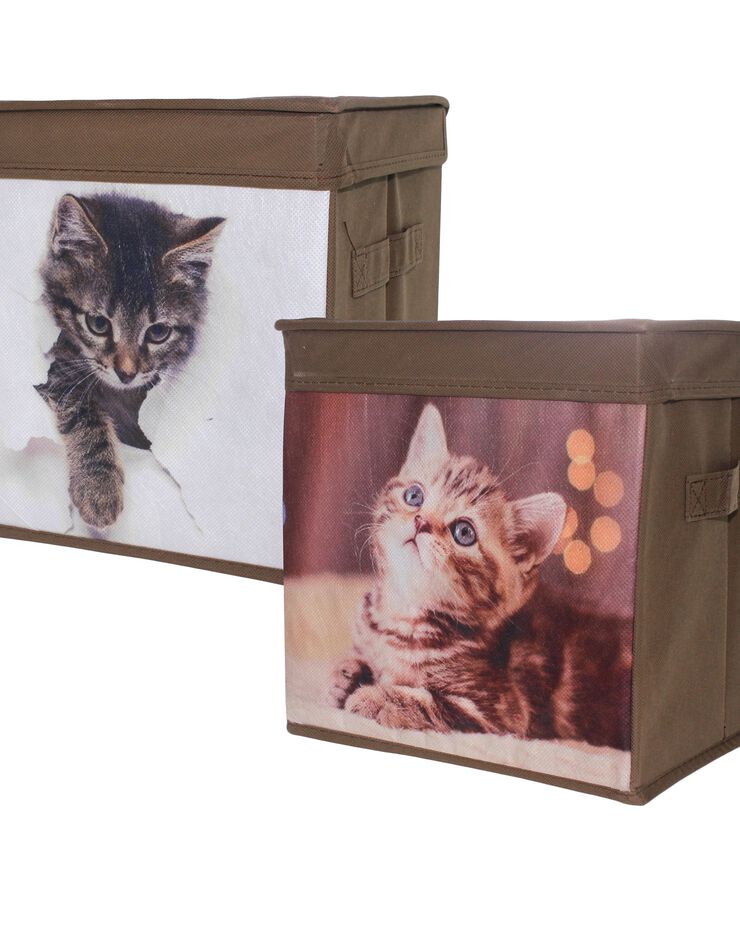 Boîte de rangement motif «chat» - lot de 2 (marron) Boîte de rangement motif «chat» - lot de 2 (marron)