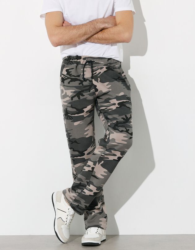 Pantalon jogging molleton bas droits (gris camouflage)