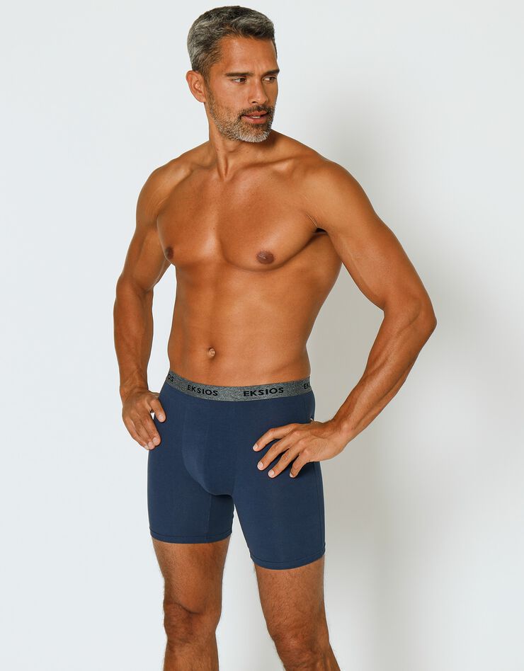 Boxer long coupe short - lot de 2 (noir + bleu grisé)