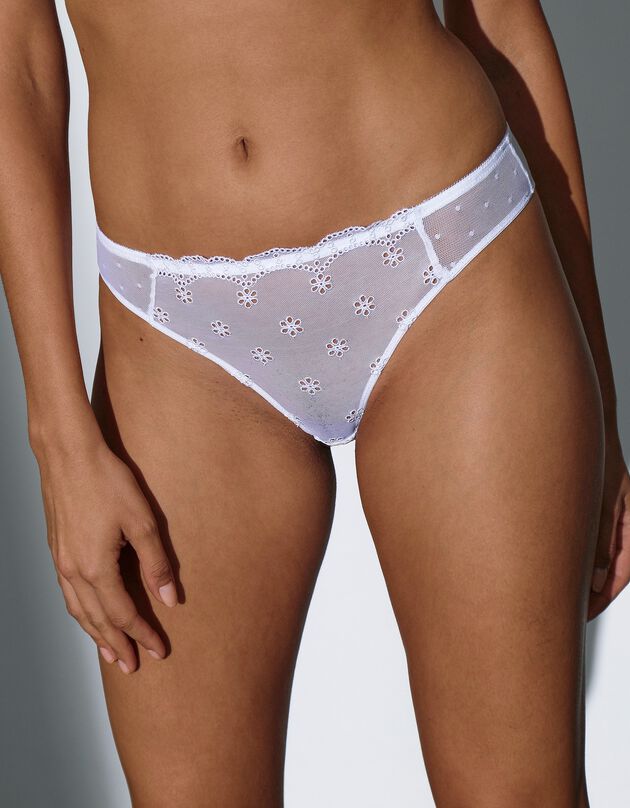 Culotte forme tanga tulle brodé et plumetis Lolak (blanc)