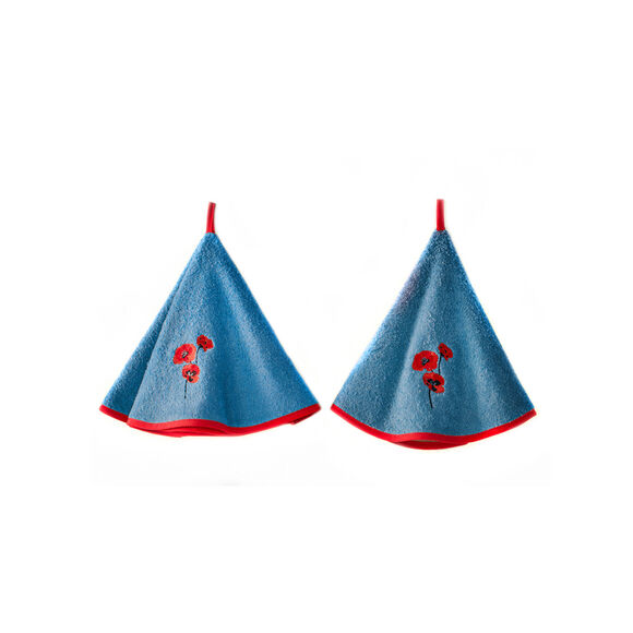Torchons rond éponge brodée coquelicots - lot de 2 (bleu)
