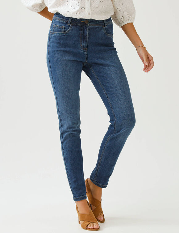 Pantalon slim, taille haute, moyenne stature  (stone)