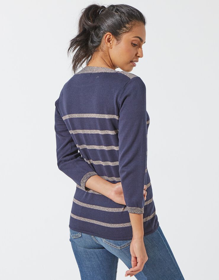 Pull col bateau rayures fils brillants (marine / doré) Pull col bateau rayures fils brillants (marine / doré)
