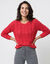 Pull col rond, maille torsad&eacute;e (rouge)