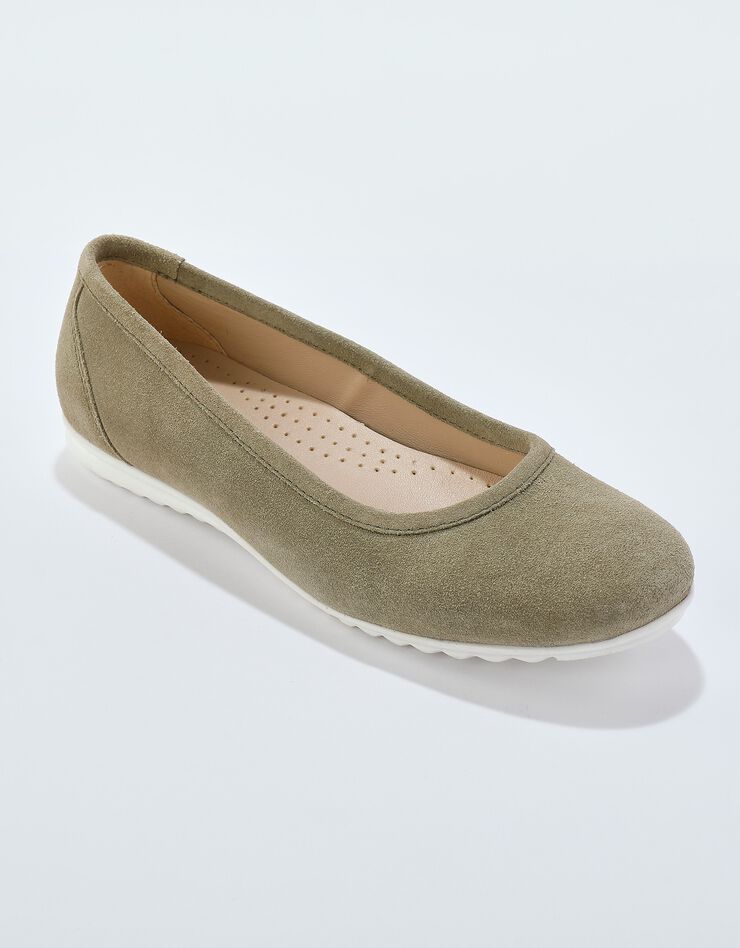 Ballerines croûte de cuir, semelle crantée (vert)