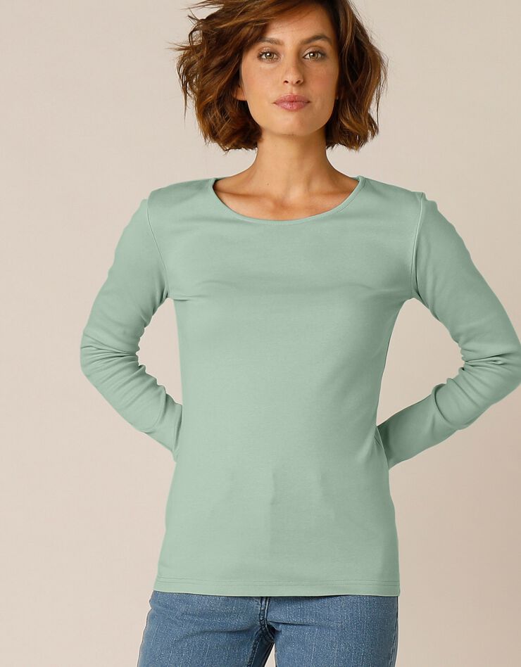 Tee-shirt uni manches longues jersey coton bio (vert grisé) Tee-shirt uni manches longues jersey coton bio (vert grisé)