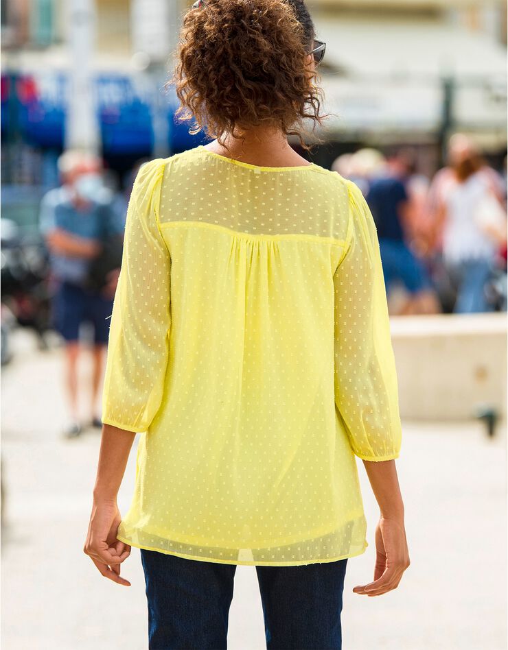 Blouse macramé unie, voile plumetis (citron) Blouse macramé unie, voile plumetis (citron)