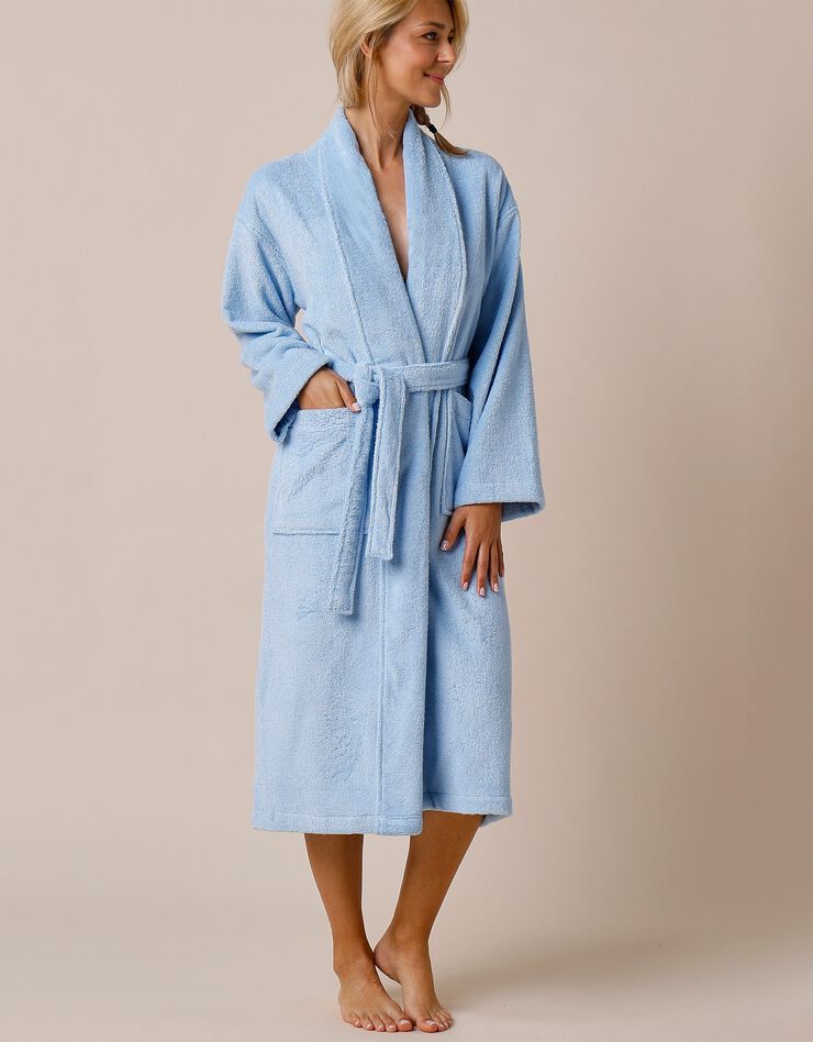 Peignoir mixte adulte col châle éponge bouclette (bleuet)