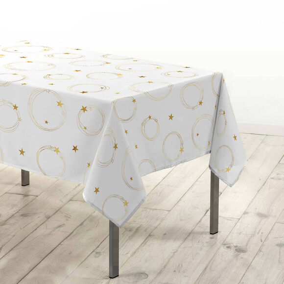 Nappe imprim&eacute;e &eacute;toiles dor&eacute;es (blanc / dor&eacute;)