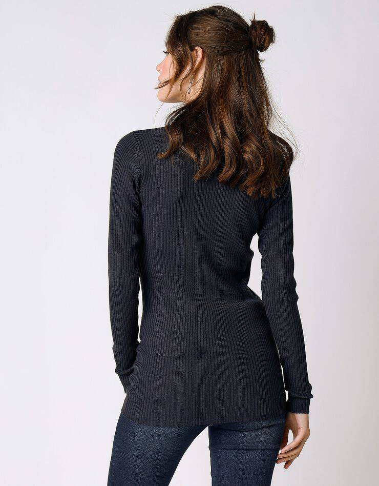 Pull col montant long, maille côtelée (marine) Pull col montant long, maille côtelée (marine)