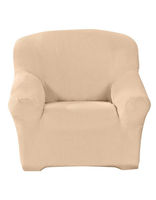 Housse jacquard extensible unie canapé fauteuil accoudoirs (beige)