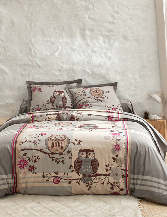Linge de lit Chouette flanelle (gris)